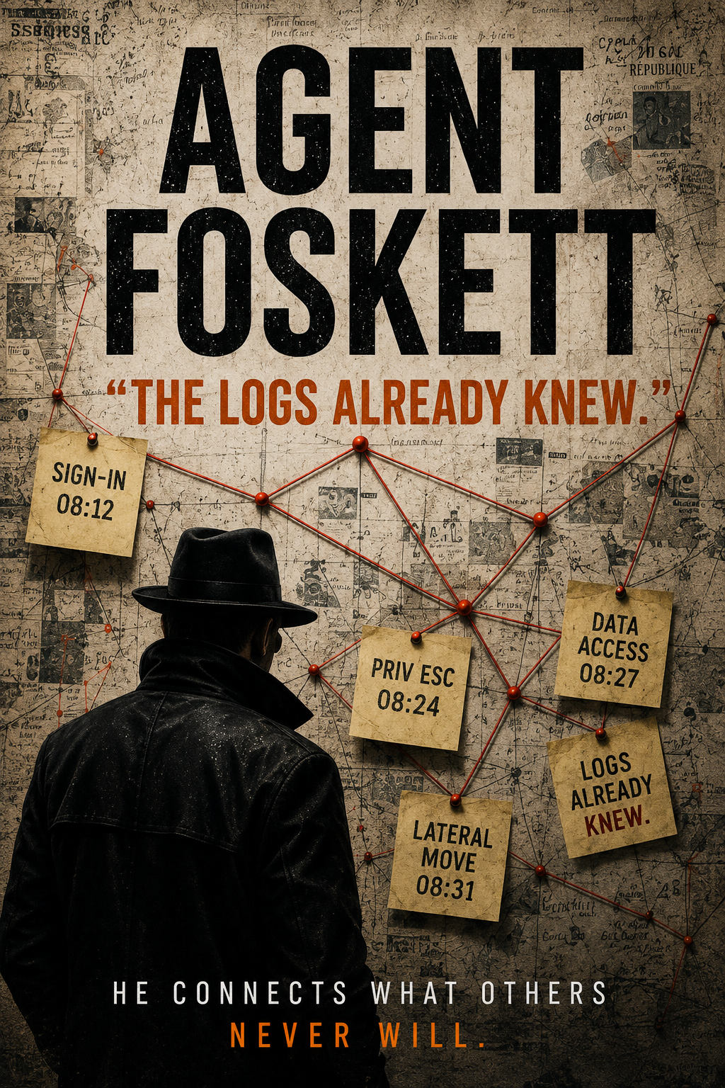 Concept mockup showing Agent Foskett Investigates Microsoft Security as a printed book
