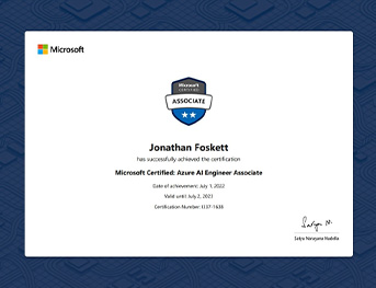 Jonathan Foskett Azure Certified AI Engineer Associate